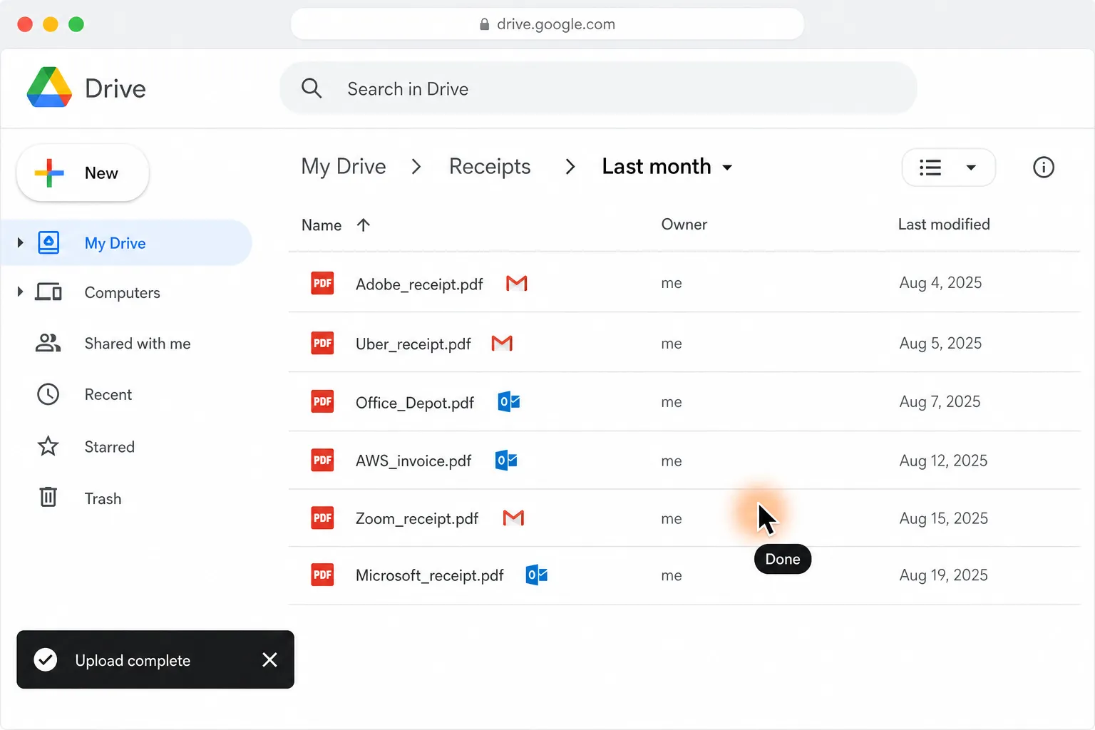 Your receipt folder is ready in Google Drive
