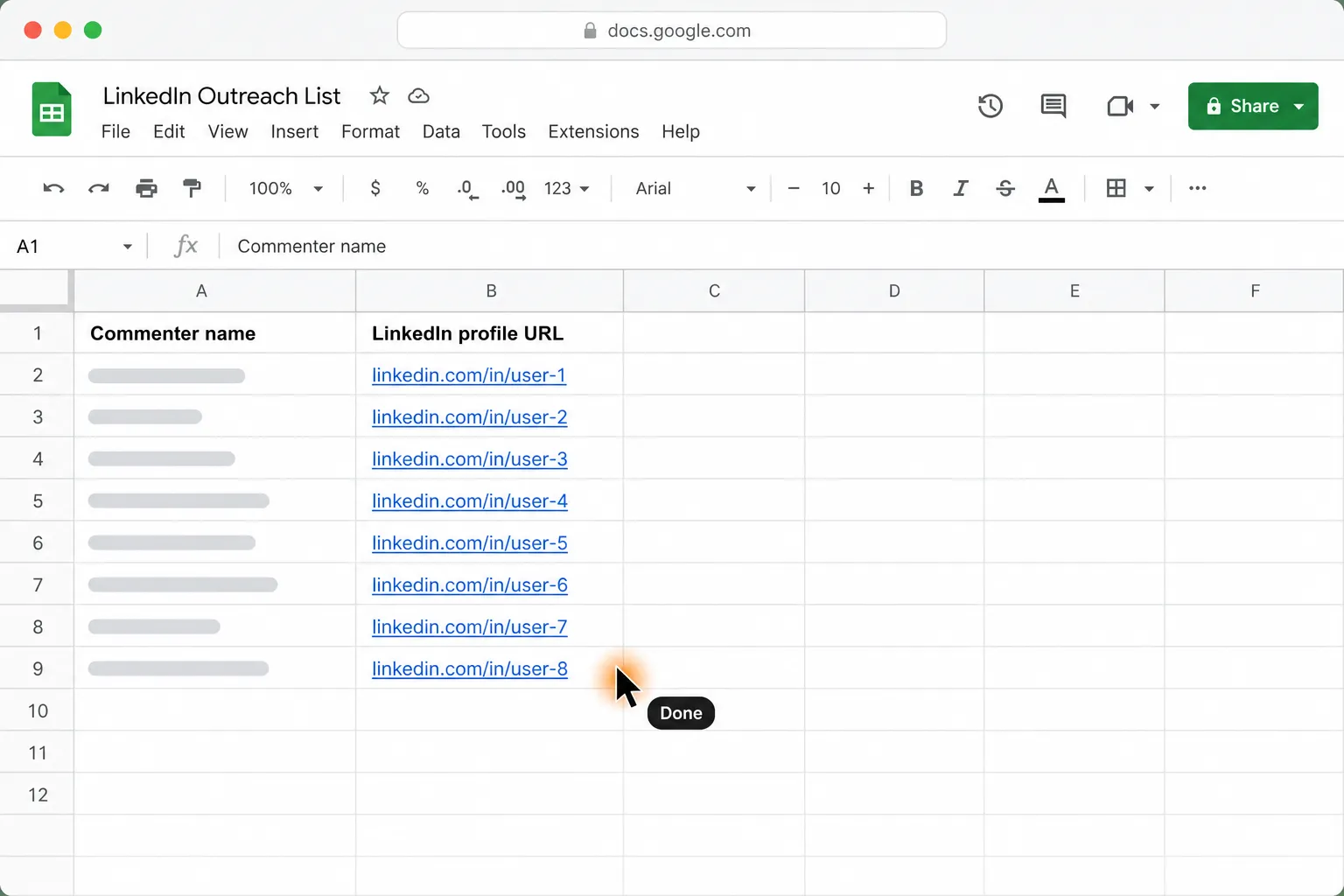 Your outreach list is ready in Google Sheets