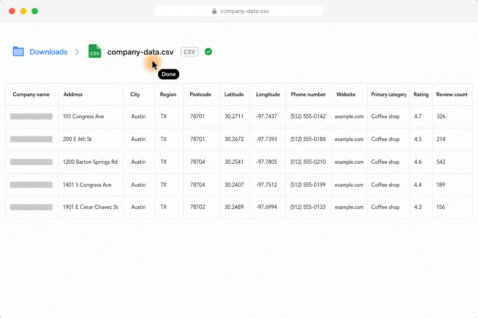 Your company data is ready as a CSV